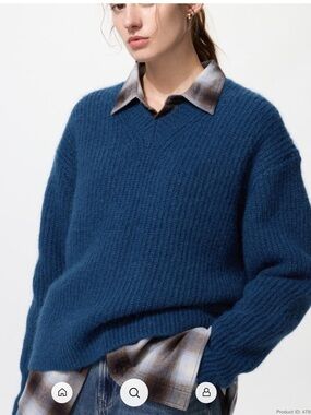 Uniqlo Deep Blue V-Neck Ribbed Sweater